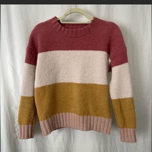 T x S plush sweater, striped pink medium